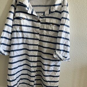 Striped Blue and White linen Shirt